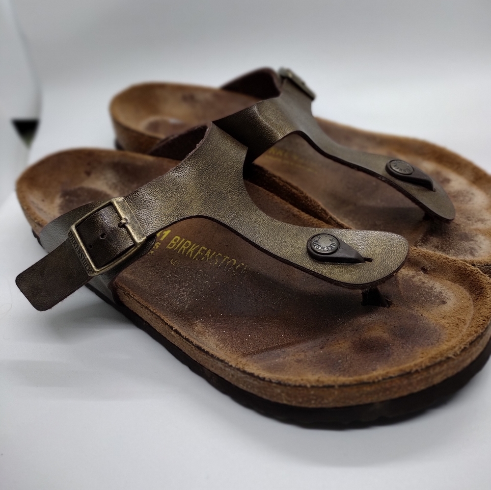 Birkenstock Women’s Gizeh Bronze Brown Metallic Thong Comfort Sandals Size 10